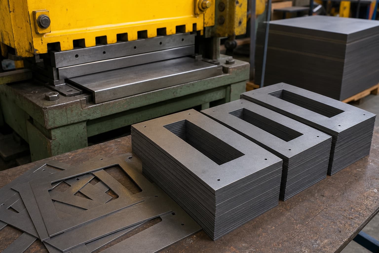 Transformer core cutting and lamination stacking at Trafo Engineering in Karachi