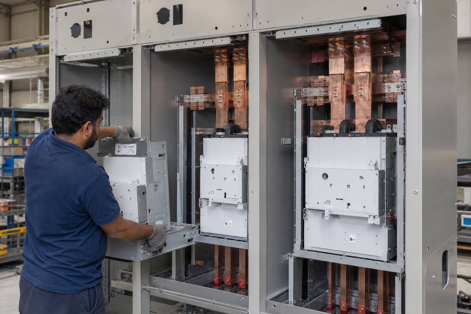 Medium-voltage VCB panel fabrication and assembly at Trafo Engineering in Karachi