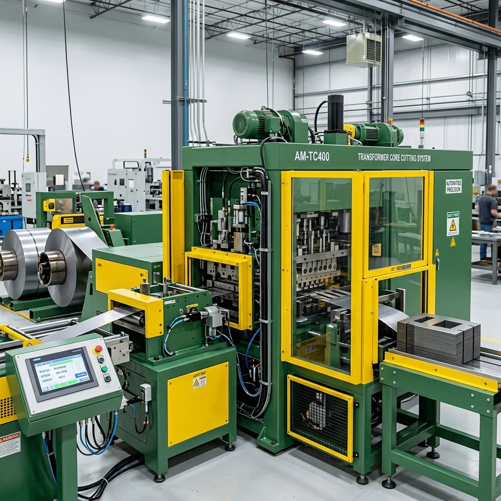 Transformer core cutting equipment on the Trafo Engineering factory floor in Karachi
